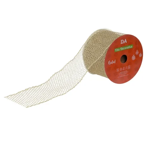 Fita Aramada Tela C/Glitter C/Costura - Champanhe - 6,3cmx9,14m