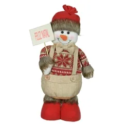Boneco de Neve Natal em Pe - Vermelho e Bege - 36cm