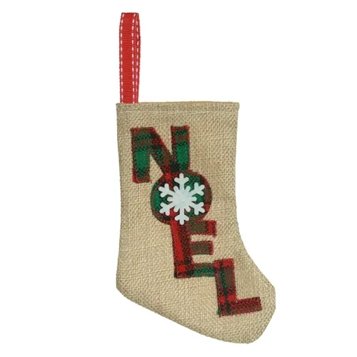Natal Meia Noel - Bege Xadrez - 14cm