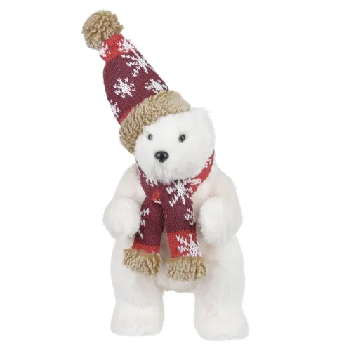 Urso Natal em Pe - Vermelho e Bege - 26x15x12cm