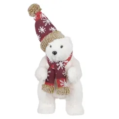 Urso Natal em Pe - Vermelho e Bege - 26x15x12cm