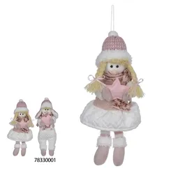 Boneco Natal Menina Pendurar - Rosa - 28cm