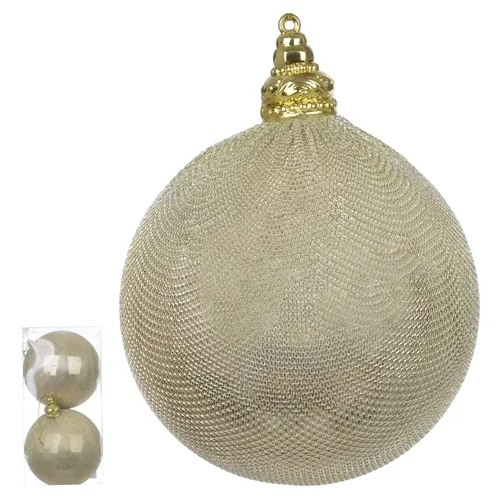 Bola Natal Decorada Metalizada PVC C/2 Und. - Champanhe - 10cm