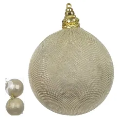 Bola Natal Decorada Metalizada PVC C/2 Und. - Champanhe - 10cm