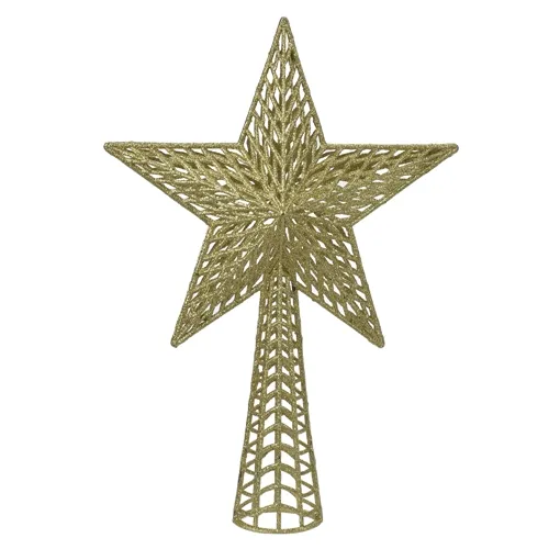 Enfeite Natal Ponteira Estrela 3D C/Glitter - Dourado - 36x25x7cm