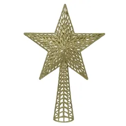Enfeite Natal Ponteira Estrela 3D C/Glitter - Dourado - 36x25x7cm