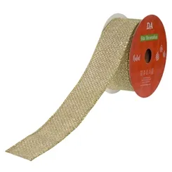 Fita Aramada Linho C/Glitter C/Costura - Bege e dourado - 3,8cmx9,14m