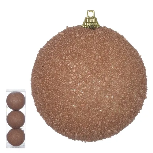 Bola Decorada Natal C/Glitter no PVC C/3 Und. - Nude - 8cm