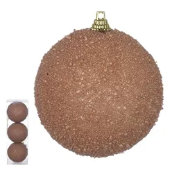 Bola Decorada Natal C/Glitter no PVC C/3 Und. - Nude - 8cm