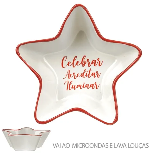 Bowl Natal Estrela - Branco Vermelho - 4,1cmx11,6Diametro