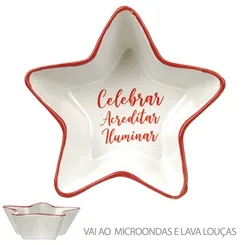 Bowl Natal Estrela - Branco Vermelho - 4,1cmx11,6Diametro