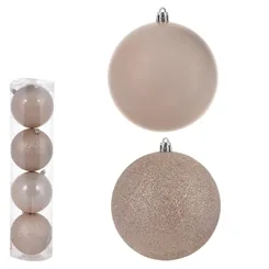 Bola de Natal em Tubo Mista C/4 Und. - Bege - 10cm