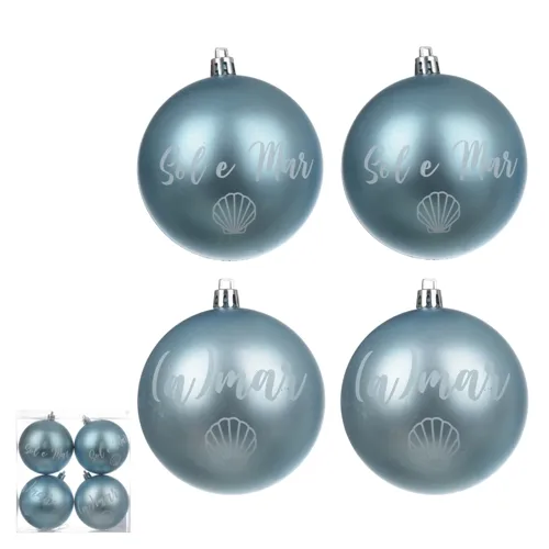 Bola Natal Decorada Fosca PVC C/4 Und. - Azul Claro - 8cm