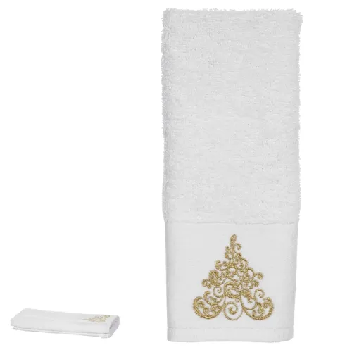 Toalha Lavabo Bordado Arvore Natal - Branco - 30x50cm