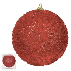 Bola Decorada Natal C/Glitter No PVC C/1 Und - Vermelho - 12cm