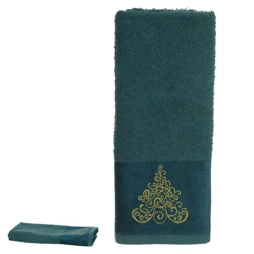 Toalha Lavabo Bordado Arvore Natal - Verde - 30x50cm