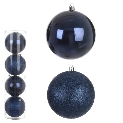 Bola de Natal em Tubo Mista C/4 Und. - Azul - 10cm