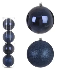 Bola de Natal em Tubo Mista C/4 Und. - Azul - 10cm