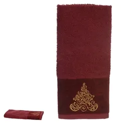 Toalha Lavabo Bordado Arvore de Natal - Bordo - 30x50cm