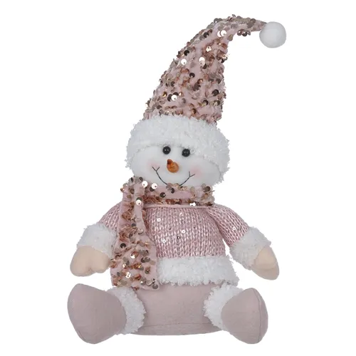 Boneco de Neve Natal Sentado - Rosa - 31cm