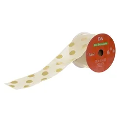 Fita Aramada Tecido POA C/Costura - Bege e Dourado - 6,3cmx9,14m