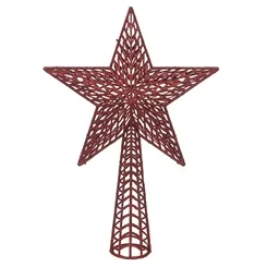 Enfeite Natal Ponteira Estrelha 3D C/Glitter - Vermelho - 36x25x7cm