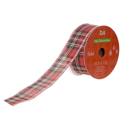 Fita Aramada Tecido Xadrez C/Costura - Colorido - 3,8cmx9,14m