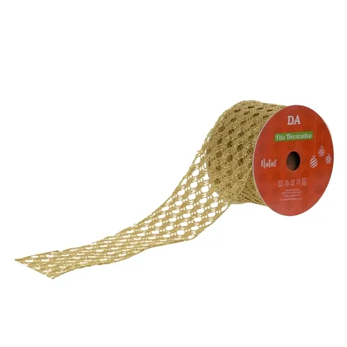 Fita Aramada Tela C/Glitter C/Costura - Dourado - 6,3cmx9,14m