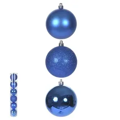 Bola Natal em Tubo Mista C/6 Und. - Azul - 8cm