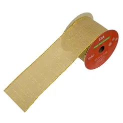 Fita Aramada Tecido C/Costura - Bege e Dourado - 6,3cmx9,14m
