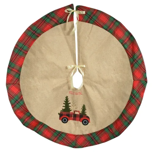 Saia Arvore Natal Veludo - Bege Xadrez - 85cm