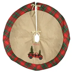 Saia Arvore Natal Veludo - Bege Xadrez - 85cm