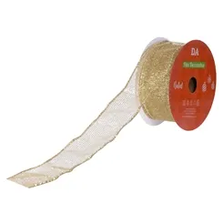 Fita Natal Aramada C/Glitter C/Costura - Dourado - 3,8cmx9,14m
