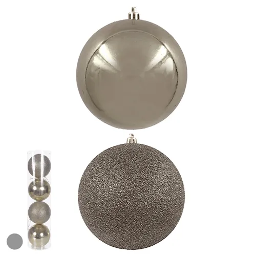 Bola Natal em Tubo Mista C/4 Und. - Champanhe - 10cm