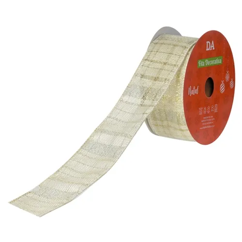 Fita Aramada Tecido C/Costura - Bege - 3,8cmx9,14m