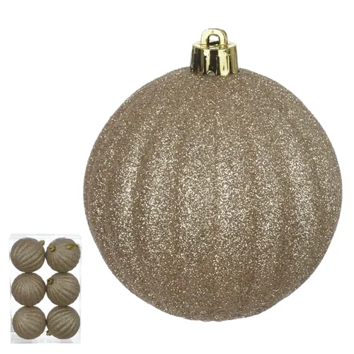 Bola Decorada Natal no PVC C/6 Und. - Champanhe - 8cm