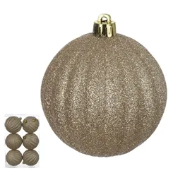 Bola Decorada Natal no PVC C/6 Und. - Champanhe - 8cm