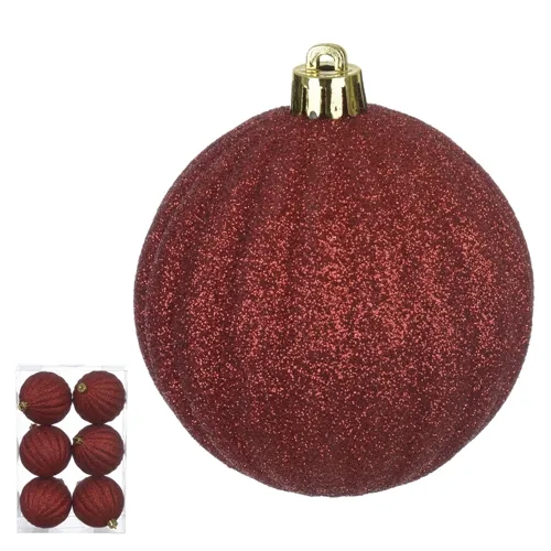 Bola Decorada Natal no PVC C/6 Und.  - Vermelho - 8cm