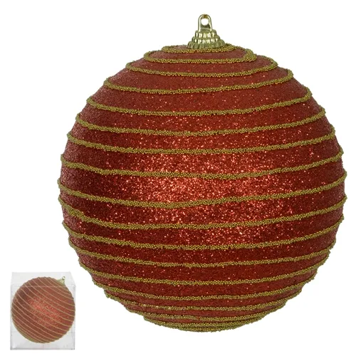 Bola Decorada Natal C/Glitter no PVC - Vermelho Dourado - 12cm