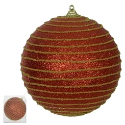 Bola Decorada Natal C/Glitter no PVC - Vermelho Dourado - 12cm