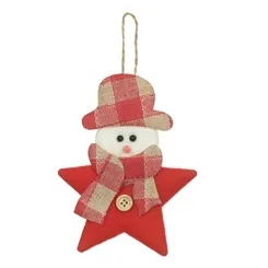 Enfeite Natal Boneco de Neve Estrela - Vermelho e Bege - 10x13cm