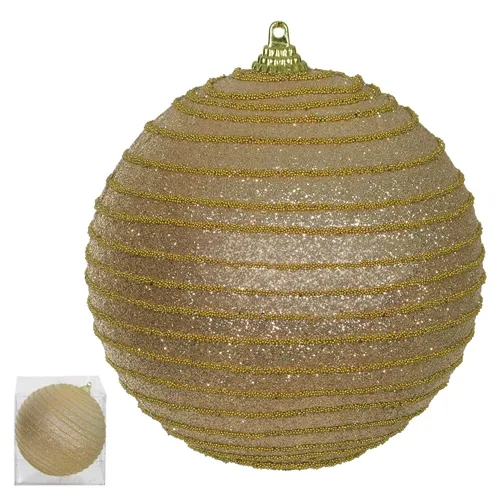 Bola Decorada Natal C/Glitter no PVC - Champanhe Dourado - 12cm