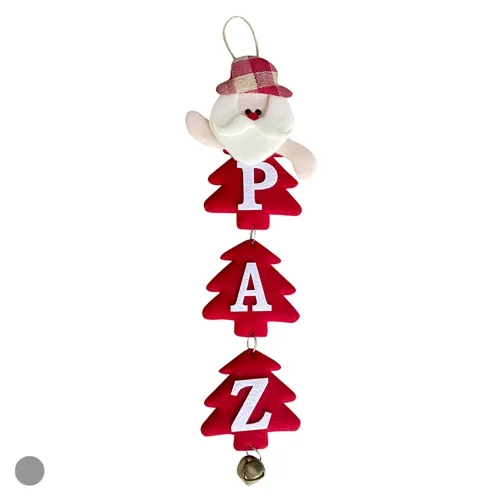 Natal Enfeite Papai Noel Paz - Vermelho e Bege - 10x47cm