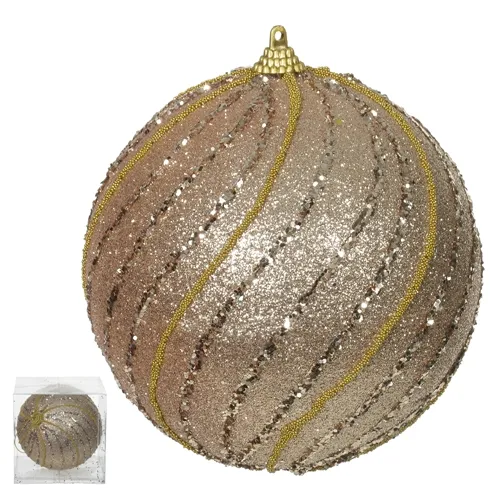 Bola Decorada Natal C/Glitter no PVC C/1 Und - Champanhe - 12cm