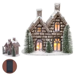 NATAL  CASINHA DECORATIVA C/LED 26,5X17,5X26cm (BEGE BRANCO)  - 50438001 - FA