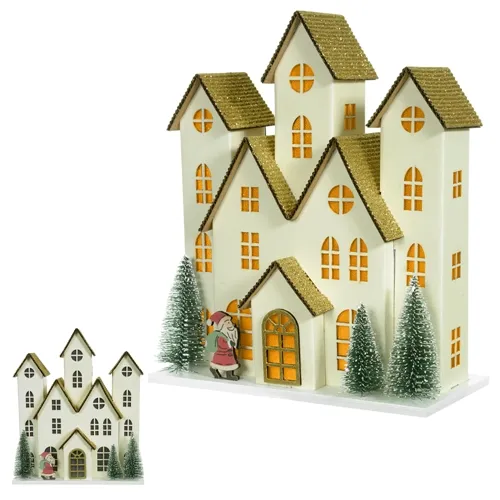 NATAL  CASINHA DECORATIVA C/LED 20X9X23cm (BEGE DOURADO)  - 50347001 - FA