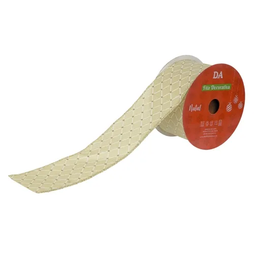 FITA ARAMADA LINHO C/ GLITTER C/COSTURA (BEGE DOURADO) 6,3cmX9,14m  - 78113004 - FA