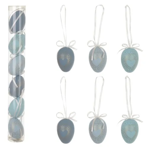 ENFEITE OVO PLT PVC C/6 UND (AZUL) 6cm  - 76131001 - FA