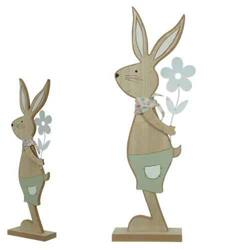 OBJETO DECORATIVO   COELHO C/FLOR 40X5X12cm (BEGE COLORIDO)