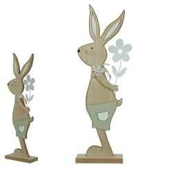 OBJETO DECORATIVO   COELHO C/FLOR 40X5X12cm (BEGE COLORIDO)